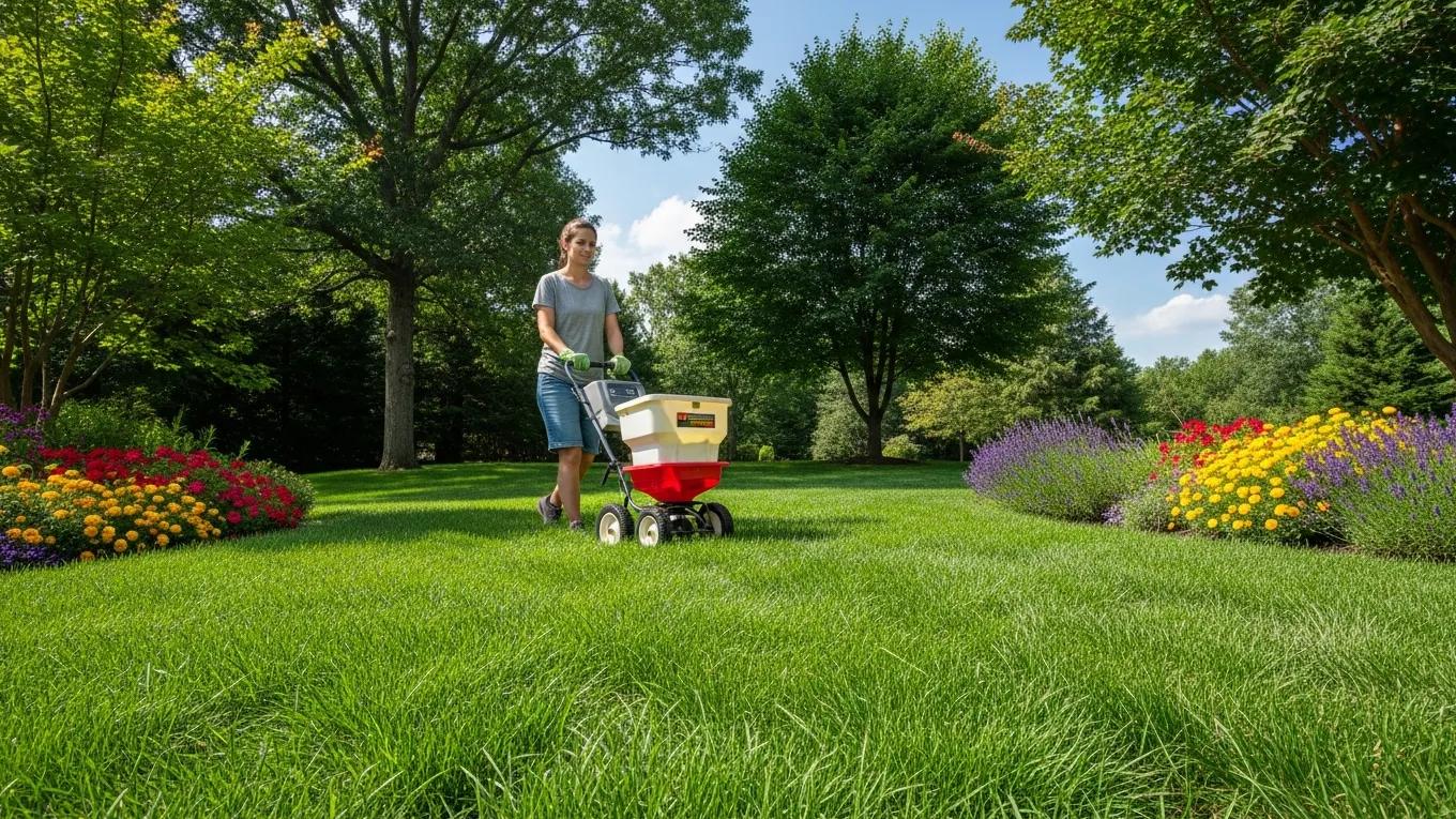 Best Lawn Fertilizers for Lush Green Grass 1 lush green lawn with a homeowner applying fertilizer emphasizing healthy grass growth 91221efb 16d1 49b0 a2ac c0dc68e1dfaf